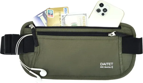 Vista 118 de DAITET Cinturón de dinero, soporte para pasaporte, cartera de viaje oculta segura con bloqueo RFID, riñonera encubierta (negro), Negro, Rfid