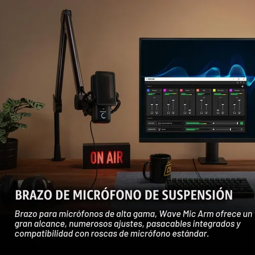 Vista 2 de Brazo articulado Elgato Wave Mic - Brazo tipo boom de transmisión premium con canales de gestión de cables, abrazadera de escritorio, adaptadores
