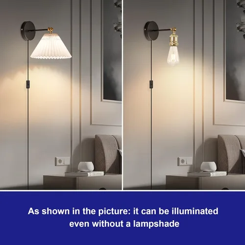 Vista 3 de Aplique de pared con enchufe, juego de 2 luminarias de luz de pared blanca con enchufe, lámpara de pared con cable de enchufe e interruptor