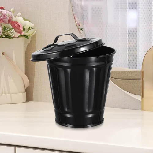 Vista 7 de Basurero de escritorio con tapa de basura, forma adorable y a la moda, fácil de combinar con decoración del hogar, pequeña tapa de maceta
