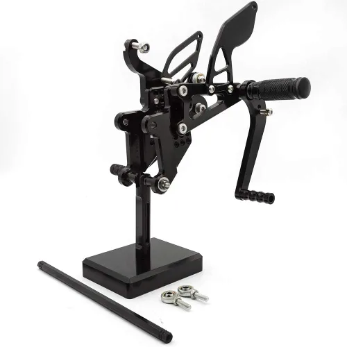 Vista 4 de Krace Juego de estriberas delanteras para motocicleta, reposapiés, pedales de cambio de freno, totalmente ajustables, apto para Yamaha YZF R6