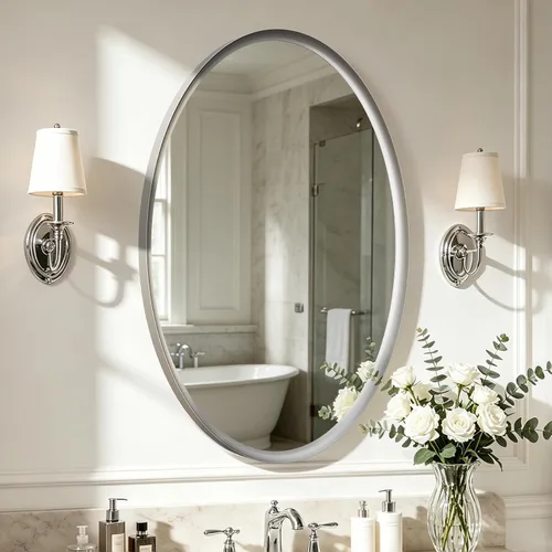 Vista 21 de Black Oval Bathroom Mirrors for Over Sink 24x32 Inch Oblong Vanity Mirror, Crystal-Clear HD Glass, Rust-Proof Aluminum Frame, Inner-Curved Decor