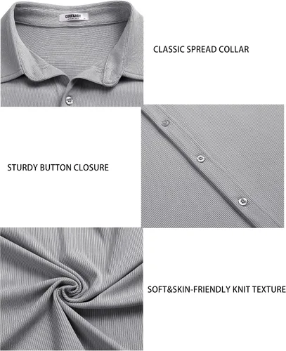 Vista 5 de COOFANDY Men's Short Sleeve Wrinkle Free Knit Shirts Causal Button Down Summer Elastic Muscle Fit Shirt