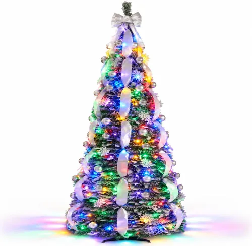 Vista 8 de Árbol de Navidad desplegable de 5 pies con luces LED Árbol artificial plegable preiluminado, decorado con Navidad, plegable para interiores, espacio