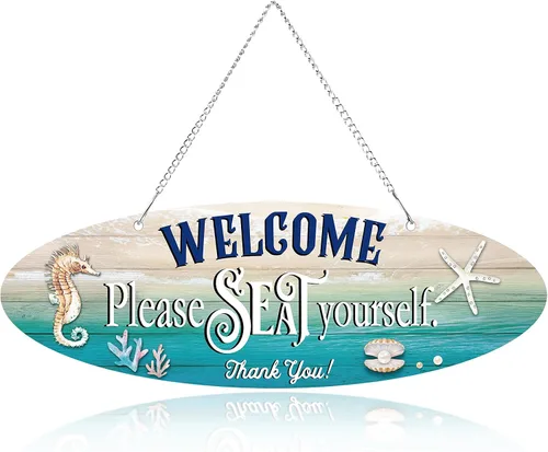 Vista 9 de Hotop Letrero decorativo de playa, decoración de mar, decoración de pared de Navidad con estrella de mar, placa de playa, placa de pared