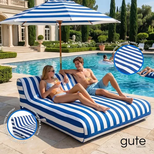 Vista 7 de Tapizado grande doble, 2 personas elegante flotador de piscina reclinable, silla flotante extra grande y respaldo, lago resistente, playa, tubo