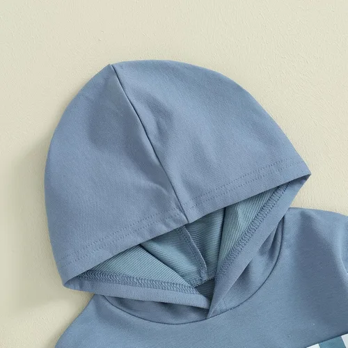 Vista 4 de LIOMENGZI Conjunto de pantalones para bebés y niños, sudadera larga con capucha y bloques de color, conjunto de ropa para otoño e invierno