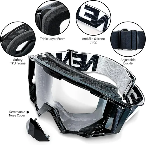 Vista 4 de Gafas de Motocross con Cubierta para la Nariz - Gafas MX y ATV Todoterreno Dirtbike para Adultos Unisex