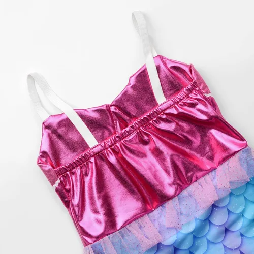 Vista 7 de Melaura Disfraz de sirena rosa para niñas vestido de fiesta de cumpleaños con accesorios