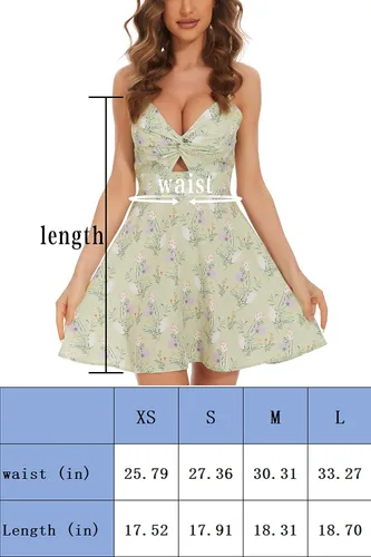 Vista 3 de KICZOY Vestido corto con lazo frontal para mujer, con lazo en la espalda, tirantes delgados, vestido floral de verano acampanado