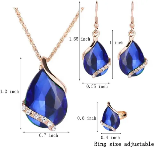 Vista 5 de Ezing Colgante de cristal de las mujeres chapado en oro collar de cadena pendiente conjunto de joyería