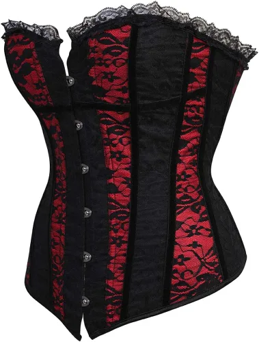 Vista 2 de Corsés rojos Bustier para mujer, corsé floral, elegante y oriental de encaje