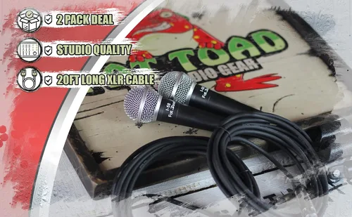 Vista 7 de Fat Toad Micrófonos dinámicos de mano (Live ResponsePRO Edition) Paquete de 2 micrófonos vocales cardioides con clips para DJ Karaoke, grabación