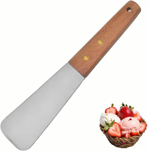 Vista 8 de Cuchara de helado de 2 piezas con mango de madera, pala de postre de acero inoxidable y cortador de mantequilla, herramienta esencial de cocina