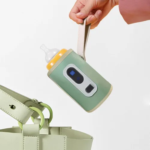 Vista 8 de Calentador de biberones de leche para bebés con pantalla digital USB, portátil de 5 velocidades para leche materna y agua (verde)