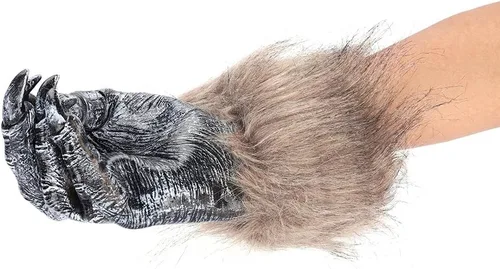 Vista 7 de Guantes de lobo de Halloween, disfraz de hombre lobo, garra de pata, manos peludas, mitones espeluznantes, animales, cosplay, decoración cálida