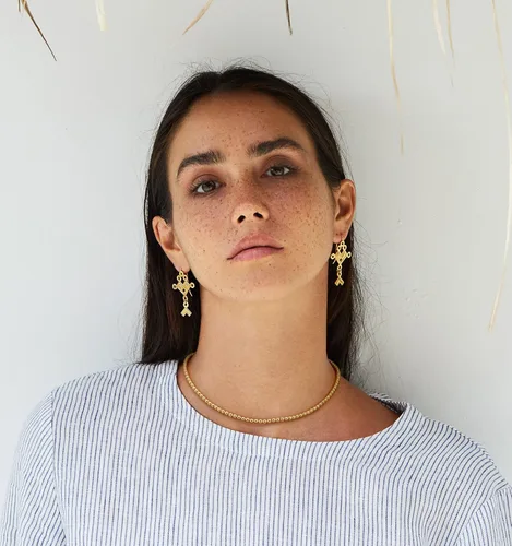 Vista 3 de Gargantilla de oro de 18 quilates, joyería delicada para mujeres de 16 pulgadas, con dije, cadena de eslabones