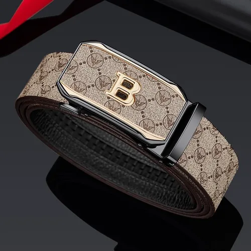 Vista 3 de VANNANBA Cinturón para hombre, cinturón de trinquete de moda de cuero genuino para hombres. Tamaño ajustable