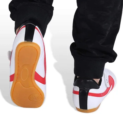 Vista 9 de Dilwe Taekwondo Zapatos, Cuero PU Taekwondo Zapatos de Boxeo Gimnasio Artes Marciales Zapatos para Adultos (38) Rojo, Rojo