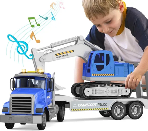 Vista 12 de DOWELLIN Vehículo transportador de juguetes para niños, incluye auto transportador y camión bulldózer, juguete de autos, regalo de cumpleaños