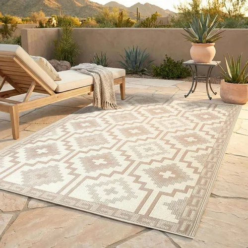 Vista 16 de Fab Habitat - Alfombra de exterior azteca, impermeable, resistente a la decoloración, sin arrugas, plástico reciclado de primera calidad, a rayas