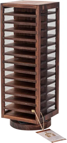Vista 6 de FARM IN Almacenamiento de cinta de casete, diseño giratorio de 360 grados, torre de cassette estilo granja, doble cara de 28 ranuras, madera maciza