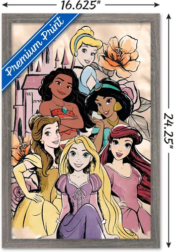Vista 3 de Disney Ultimate Princess Celebration - Póster de pared de grupo castillo, 22.4 pulgadas de largo x 14.7 pulgadas de ancho, versión enmarcada