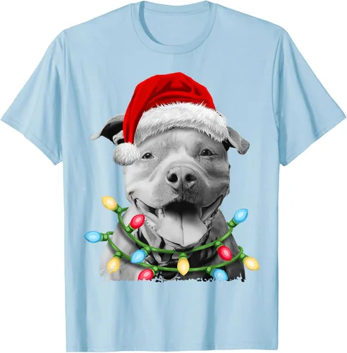 Vista 79 de Pit Bull Santa - Camiseta de perro con luces para árbol de Navidad para niños, Negro, S