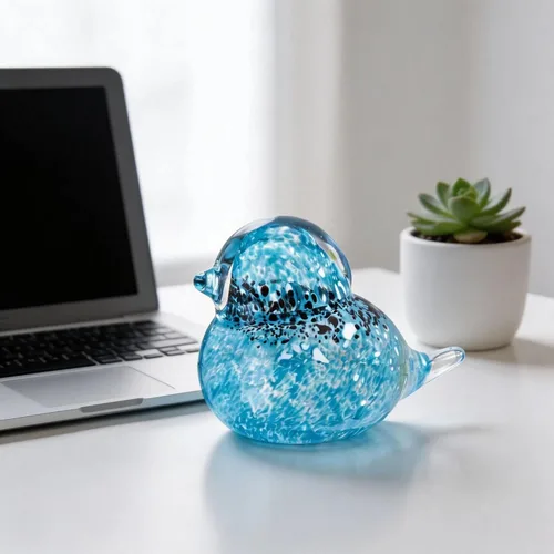 Vista 4 de QFkris Figura de pájaros azules de vidrio soplado hecho a mano de 4", escultura de animales de vidrio artístico, estatua de decoración del hogar