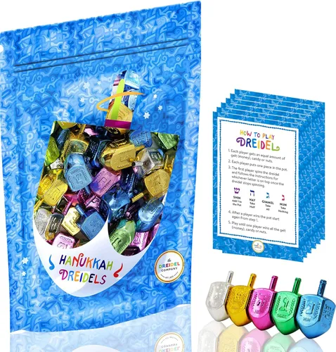 Vista 6 de Dreidels de plástico multicolor Hanukkah con transliteración en inglés, incluye instrucciones de juego por The Dreidel Company