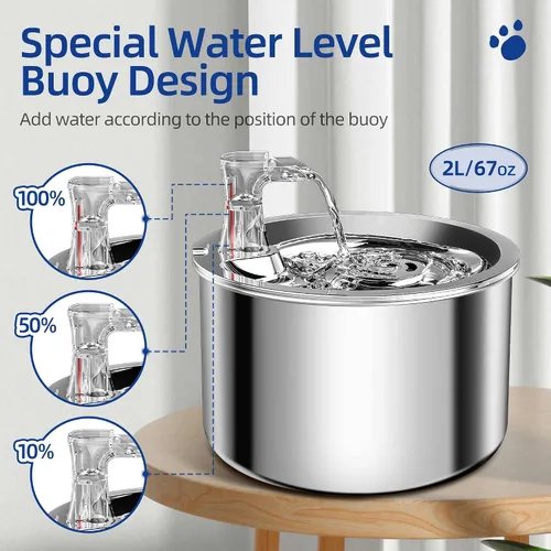 Vista 6 de Homtyler Fuente de agua para gatos, bomba ultra silenciosa interior de acero inoxidable, dispensador automático de 2L/67oz para perros, fuente