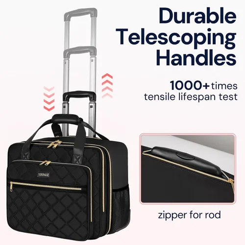 Vista 4 de Ytonet Bolsa para portátil con ruedas para mujer, Negro -, Bolsa con ruedas para laptop