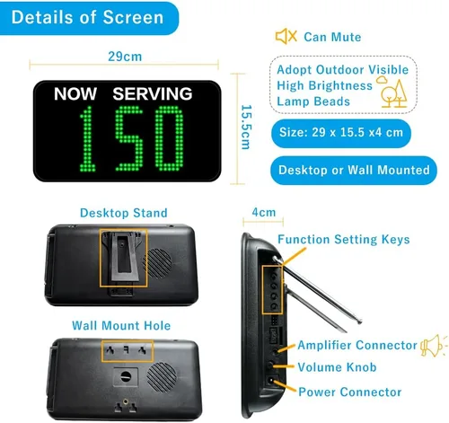 Vista 5 de Tome un sistema de llamadas inalámbrico de cola de máquina numérica para clientes con 2 botón de llamada siguiente impermeable 1 Pantalla de matriz