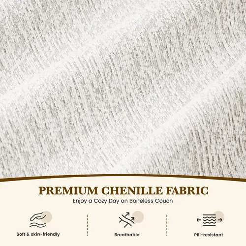 Vista 4 de Sofá modular convertible en forma de L de 122", sofá seccional tipo nube con otomán, sofás de chenilla sin estructura de 4 plazas para sala de Beige