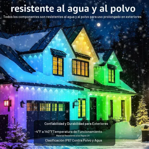 Vista 2 de Luces RGB permanentes para exteriores de 150 pies - Luces LED inteligentes impermeables para aleros con aplicación/control remoto, sincronización