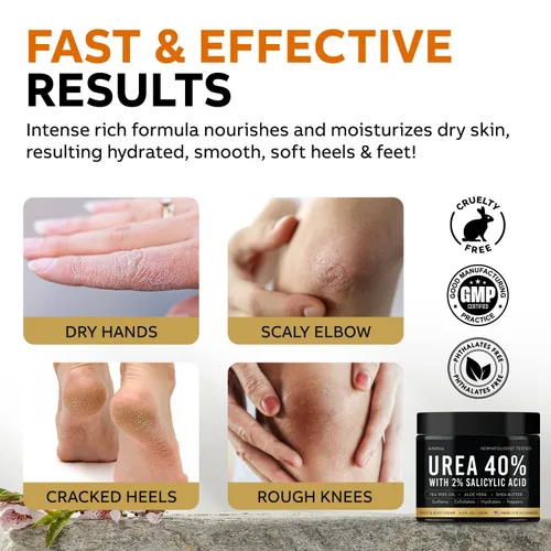 Vista 5 de Adellina Crema de urea 40 por ciento para pies de máxima fuerza, crema de pies de urea para talones secos agrietados, pies, rodillas y codos, loción