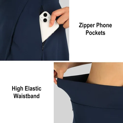Vista 3 de ANIVIVO Falda de 24 pulgadas hasta la rodilla para mujer con leggings capri, leggings largos deportivos casuales con falda con bolsillos