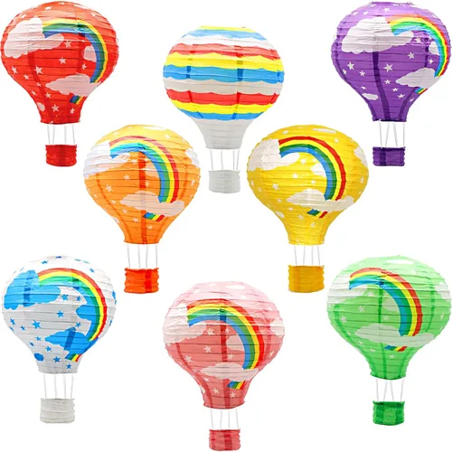 Vista 7 de Juego de linternas de papel colgantes con globos aerostáticos, decoración de fiesta, cumpleaños, boda, Navidad, fiesta, regalo, 12 pulgadas, paquete