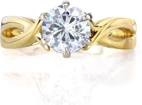 Vista 3 de Kobelli Anillo de compromiso solitario redondo de moissanita de oro amarillo de 14 quilates