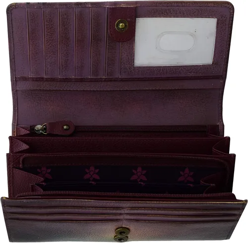 Vista 3 de Anuschka Cartera con solapa de acordeón de bloqueo RFID de cuero genuino pintado a mano para mujer
