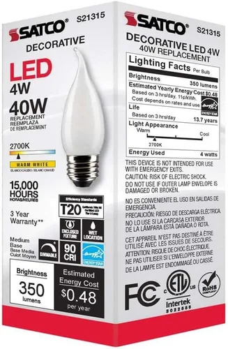 Vista 8 de Satco S21315 - Bombilla LED CA10 4W 927 esmerilada E26, 120 V, paquete de 6