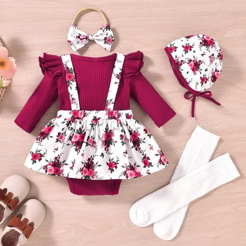 Vista 103 de Unutiylo Ropa de bebé recién nacida prematura con tirantes, traje de otoño e invierno, traje de manga larga con volantes