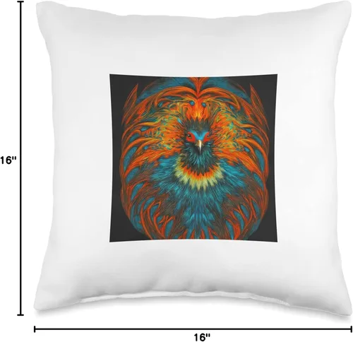Vista 4 de Zenith Designs Phoenix with Red Eyes - Almohada de diseño único, 16 x 16 pulgadas, multicolor