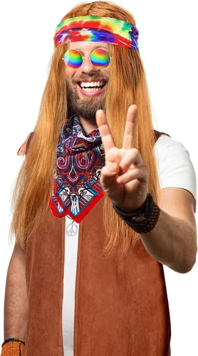 Vista 7 de SATINIOR Disfraz hippie de los años 60 y 70 para hombre, con flecos, tela de gamuza, chaleco hippie para Halloween, carnaval, Mardi Gras, fiesta