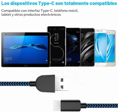 Vista 4 de Cable USB tipo C, 5 unidades (3/3/6/6/10 pies) de nailon trenzado USB C Cable de carga rápido compatible con Samsung Galaxy S9 S8 Note 9 Note 8