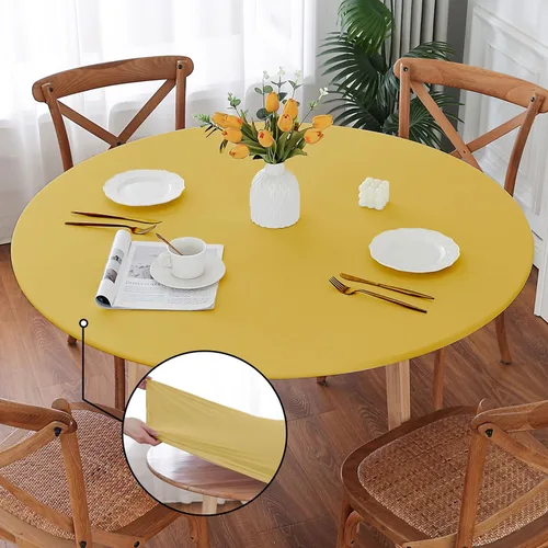 Vista 28 de Mantel redondo de elastano, suave y agradable a la piel, sin pelusas, funda de mesa de tela transpirable con banda elástica para comedor, reunión