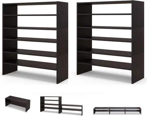Vista 14 de COSTWAY Zapatero de 6 niveles, estante organizador de zapatos extra ancho con diseño apilable, soporte de almacenamiento de zapatos ajustable
