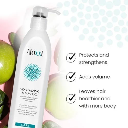 Vista 3 de ALOXXI Champú voluminizador para cabello fino o fino teñido con tecnología de células madre de manzana, aceites de oliva y semilla de uva, 10.1