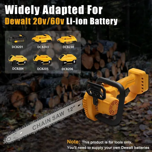 Vista 4 de Motosierra inalámbrica para batería Dewalt de 20 V, motosierra eléctrica sin escobillas de 12 pulgadas/10 pulgadas con engrasador automático