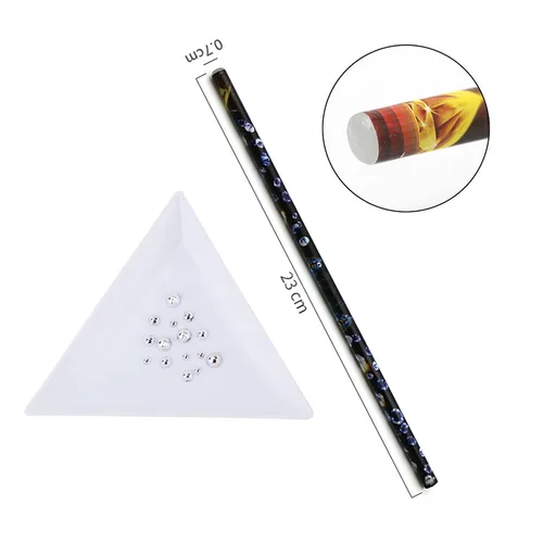 Vista 4 de Juego de 10 lápices de repuesto de diamantes de imitación blancos autoadhesivos para uñas con 5 cuentas triangulares, bandeja de clasificación
